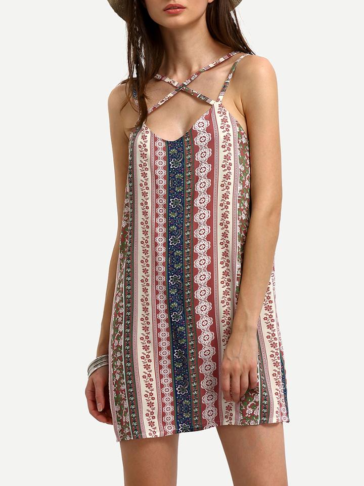 Shein Tribal Print Crisscross Cami Dress