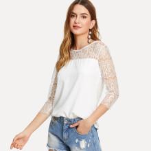 Shein Sheer Mesh Panel Single Breasted Top