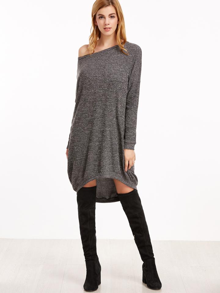 Shein Grey Marled Knit Pocket Front High Low Dress