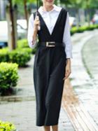 Shein Black Lapel Belted Two-pieces Suspenders