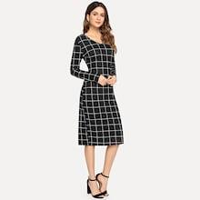 Shein Mock Neck Slim Fitted Grid Dress