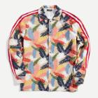 Shein Men Tropical Print Striped Side Single Breasted Jacket