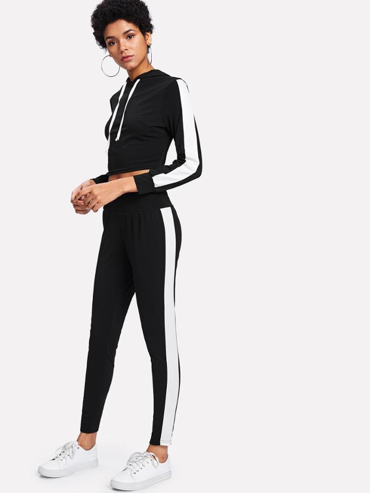 Shein Block Stripe Side Hoodie And Pants