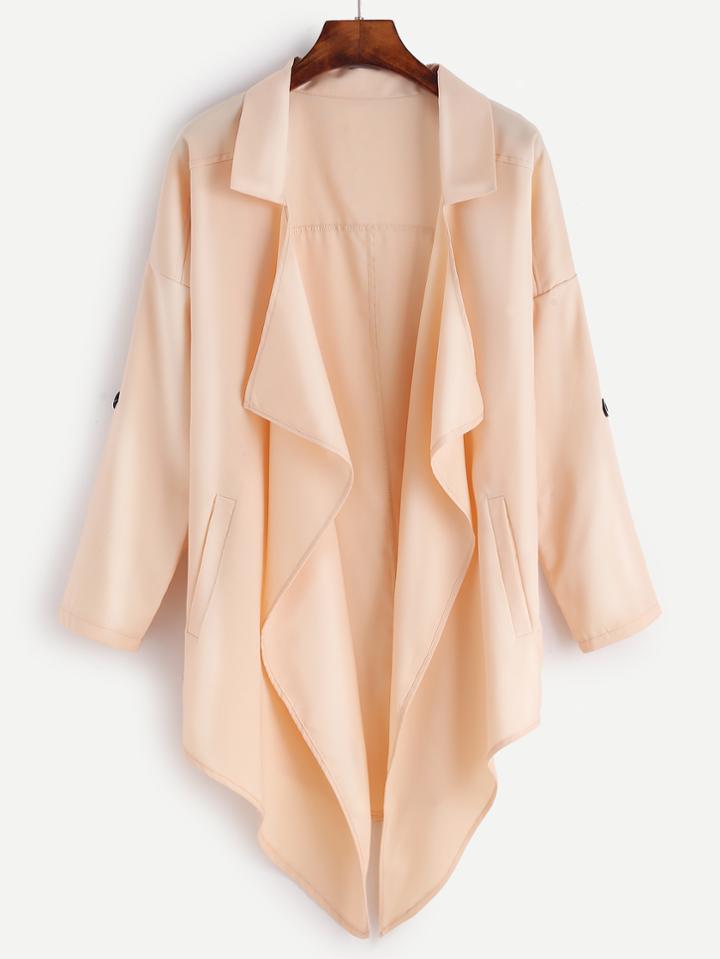 Shein Apricot Drop Shoulder Roll Tab Sleeve Coat