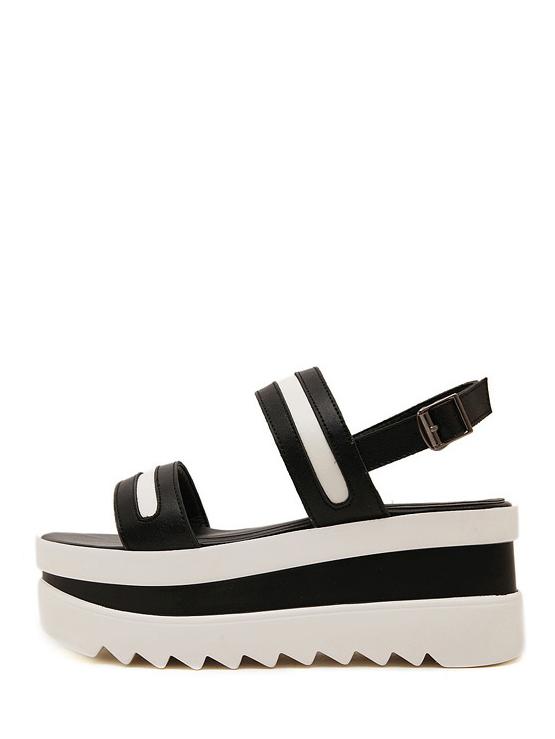 Shein Black Lug Sole Open Toe Wedge Sandals