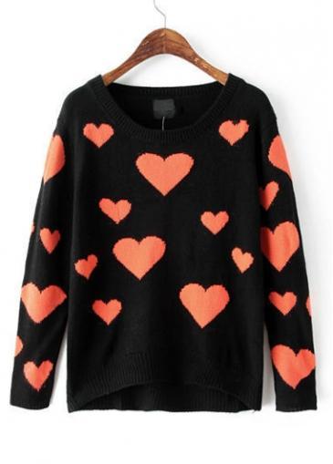 Rosewe Sweet Hart Print Round Neck Long Sleeve Sweaters
