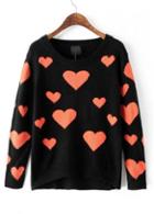 Rosewe Sweet Hart Print Round Neck Long Sleeve Sweaters