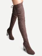 Shein Brown Faux Suede Point Toe Side Zipper Over The Knee Boots