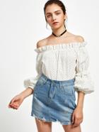 Shein Frill Off Shoulder Puff Sleeve Polka Dot Top