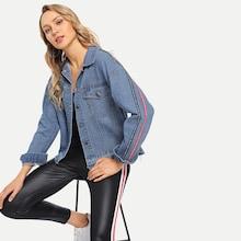 Shein Drop Shoulder Tape Panel Denim Jacket