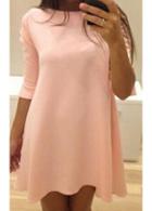 Rosewe Pink Round Neck Half Sleeve Shift Dress