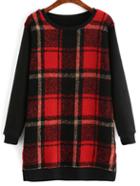 Shein Red Black Round Neck Plaid Straight Dress