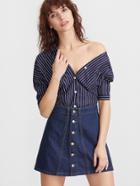 Shein Navy V Neck Striped Blouse