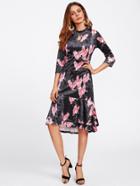 Shein Layered Frill Dip Hem Printed Random Velvet Dress