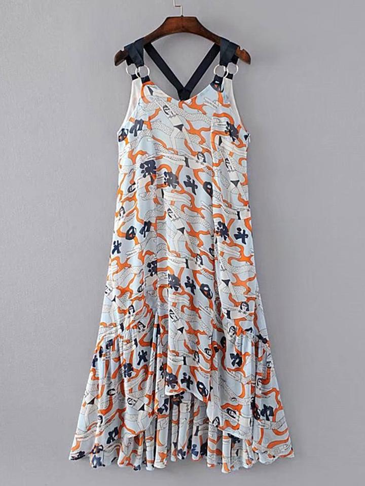 Shein Pleated Hem Ring Detail High Low Strappy Dress