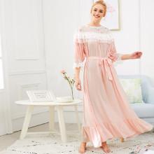 Shein Flower Embroidered Ruffle Hem Night Dress