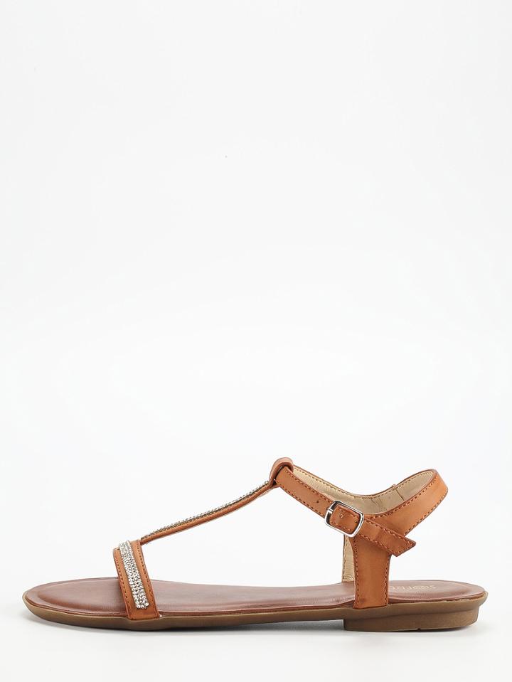 Shein Brown T Strap Flat Sandals