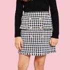 Shein Girls Double Breasted Houndstooth Tweed Skirt