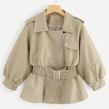 Shein Solid Belted Bishop Sleeve Jacket