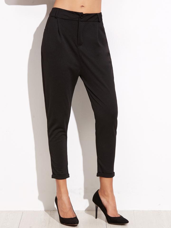 Shein Black Straight Leg Cuffed Pants