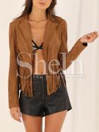 Shein Brown Long Sleeve Tassel Jacket