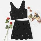 Shein Pearl Beaded Scallop Tank Top & Skirt Set