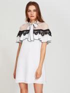 Shein Tie Neck Lace Shoulder Flounce Dress