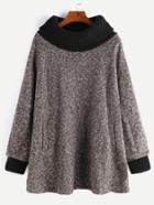 Shein Khaki Contrast Knit Trim Pockets Sweatshirt