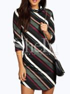 Shein Cowl Neck Color Block Diagonal Striped Dress