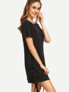 Shein Black Lace Up T Shirt Dress