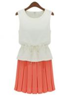 Rosewe White And Orange Color Blocking Sleeveless Mini Dress