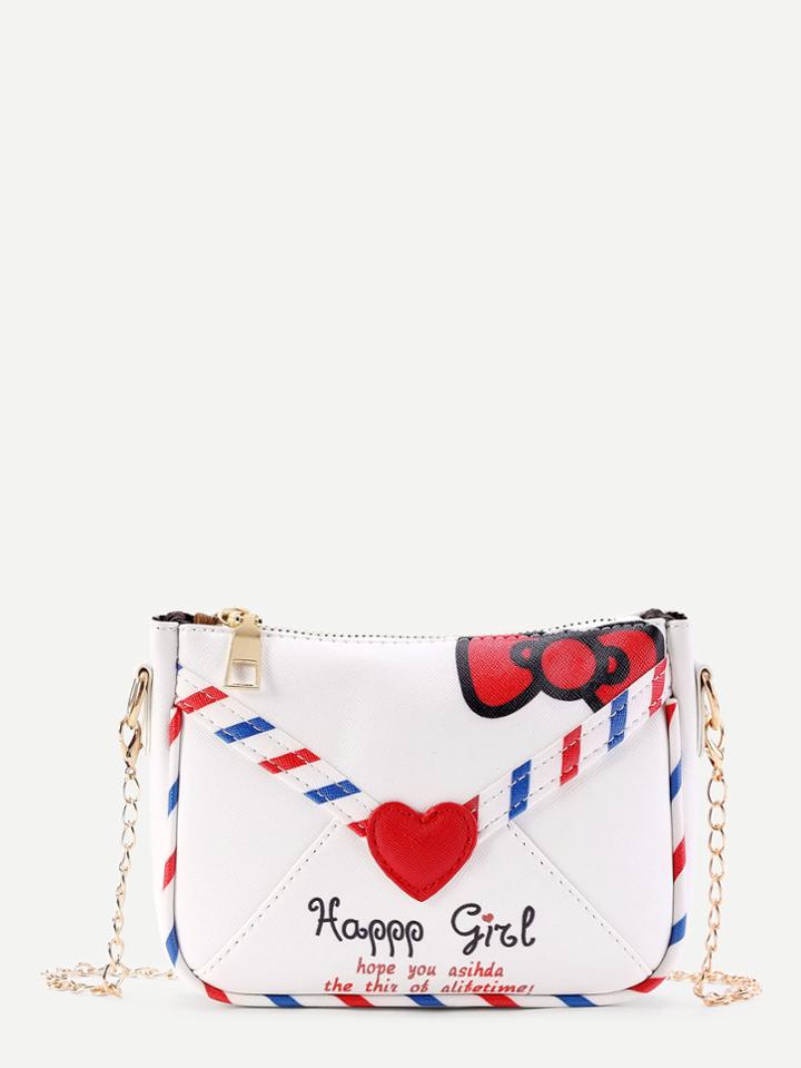 Shein Envelope Design Pu Chain Bag With Heart