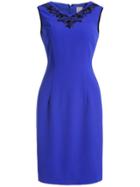 Shein Blue V Neck Sleeve Embroidered Bodycon Dress