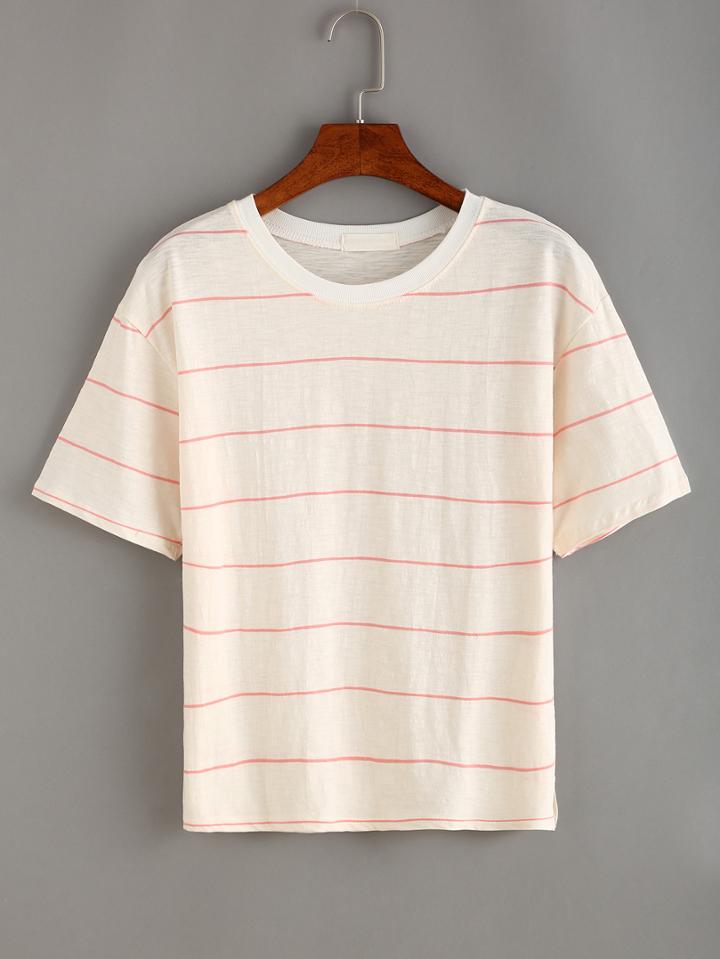 Shein Contrast Neck Striped T-shirt