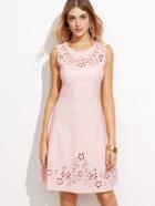 Shein Pink Faux Leather Laser Cutout High Waist Dress