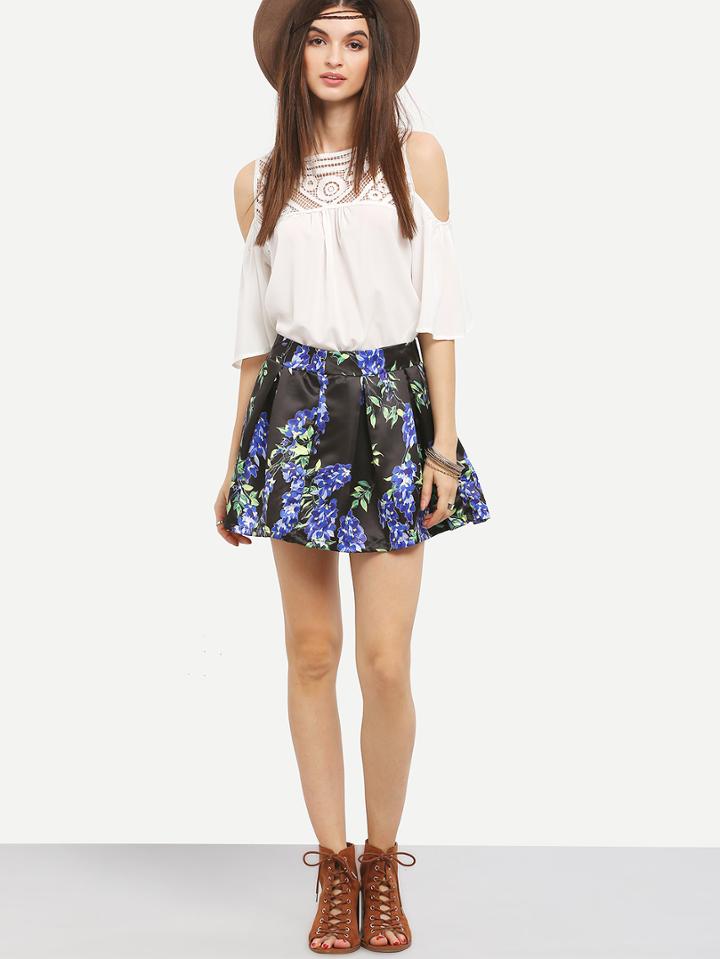 Shein Flower Print Box Pleated Mini Skirt