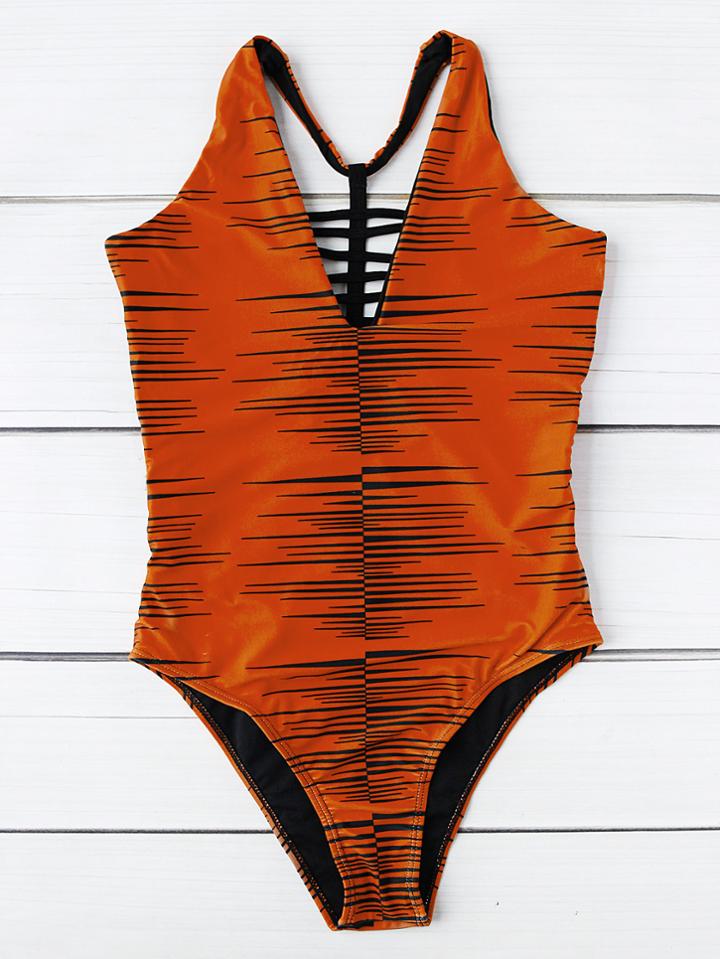 Shein Plunge Neck Ladder Cutout One Piece Swimwear