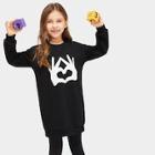 Shein Girls Hand Gesture Print Sweatshirt