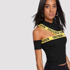 Shein Asymmetric Cutout Lettering Tee