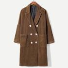 Shein Double-breasted Dual Pocket Corduroy Coat