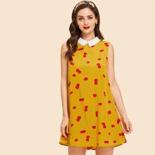 Shein Doll Neck Cherry Print Shell Dress