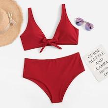 Shein Plus Knot Front Plain Bikini Set