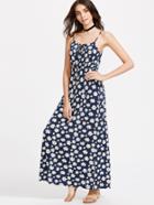 Shein Daisy Print Tie Front Elastic Waist Cami Dress
