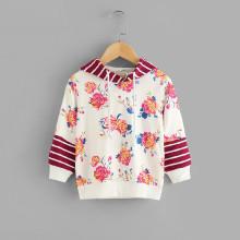Shein Girls Stripe Panel Florals Hoodie