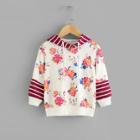 Shein Girls Stripe Panel Florals Hoodie
