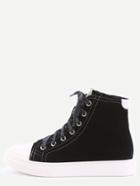 Shein Black Genuine Leather Lace Up High Top Sneakers
