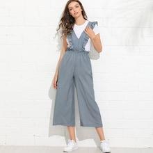 Shein Ruffle Trim Striped Pinafore Jumpsuit