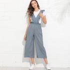 Shein Ruffle Trim Striped Pinafore Jumpsuit