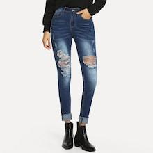 Shein Laddering Slit Cut Front Raw Hem Jeans