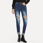 Shein Laddering Slit Cut Front Raw Hem Jeans